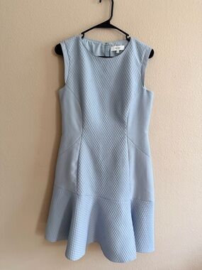 Reiss Textured Asymmetrical Hem Sleeveless Dress in Sky Blue